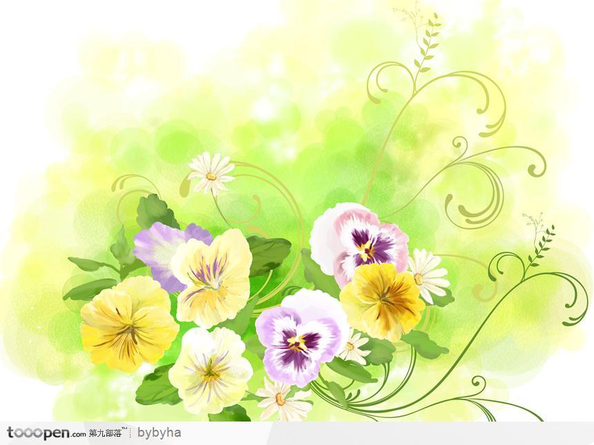 美丽的手绘水彩花簇 PSD素材