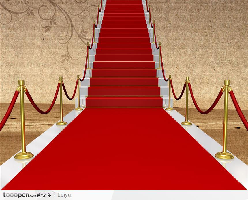 铺着红地毯的楼梯