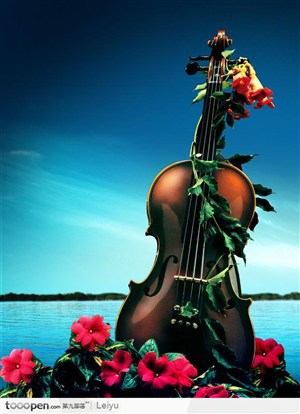 乐器-花藤缠绕的大提琴
