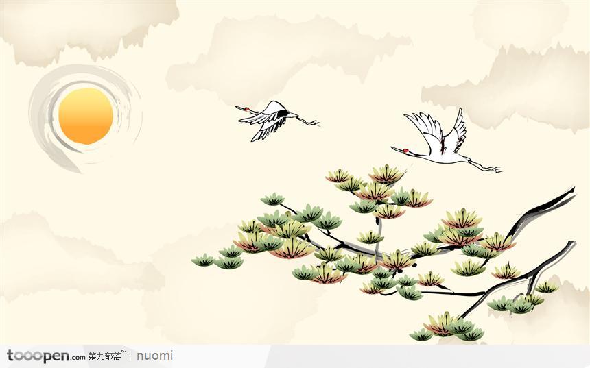 中国画松与鹤