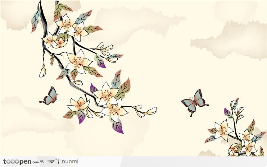 中国画梨花与蝴蝶