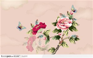中国画牡丹与蝴蝶