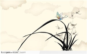 中国画兰花与蝴蝶