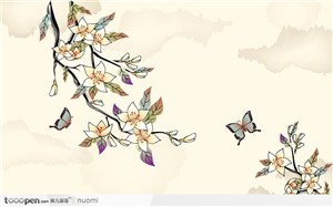 中国画梨花与蝴蝶