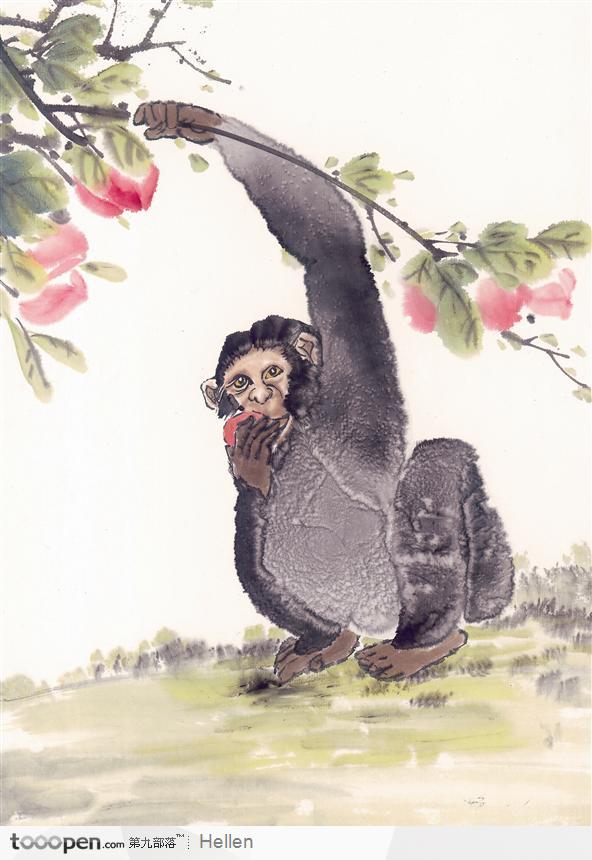 水墨画猴子图