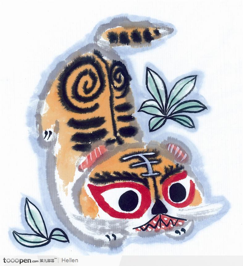 水墨画可爱的老虎