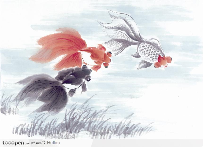 水墨畫金魚