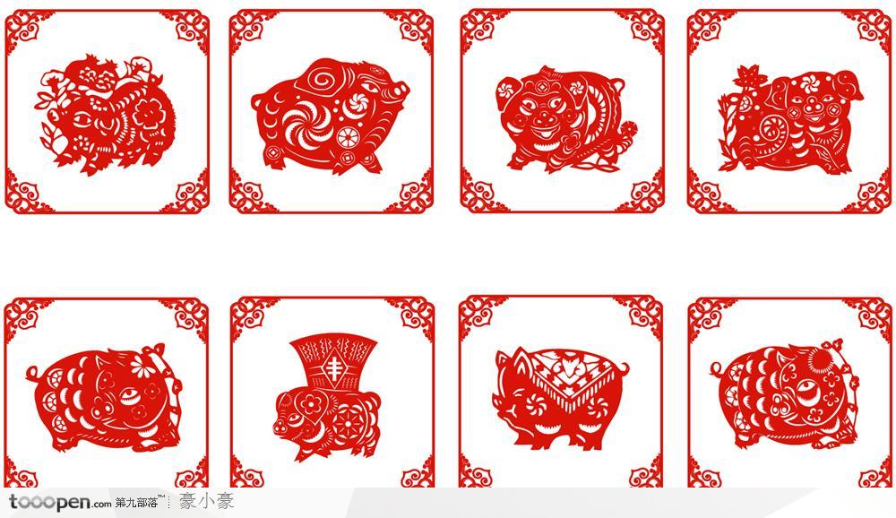 中国民间传统剪纸艺术矢量素材之猪（二）