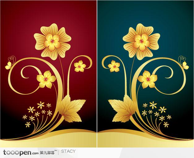 欧式金色华贵花朵花纹矢量图