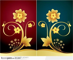 欧式金色华贵花朵花纹矢量图