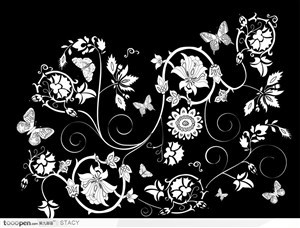 黑白花纹装饰纹样矢量素材2