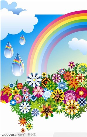 美丽七彩虹花卉插图矢量素材