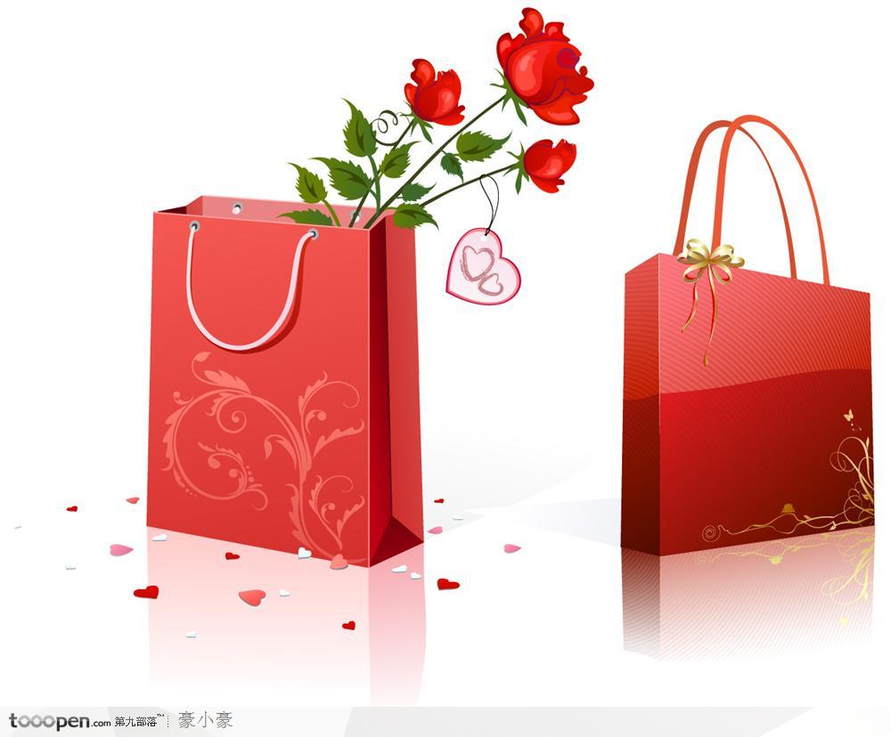 精美手挽袋和玫瑰花矢量素材