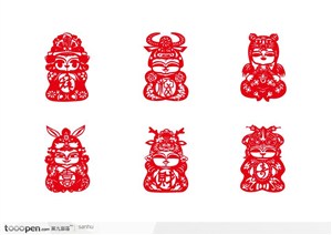 福禄寿喜传统剪纸矢量图