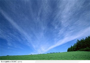 稀疏的白云与蓝天下的绿地
