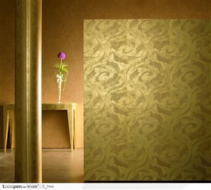 金色地柱子和墙和一支花