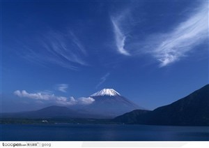 蓝天白云下的富士山
