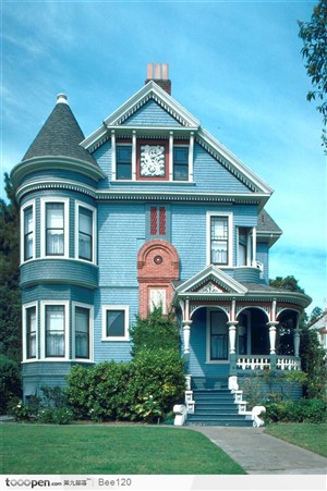 国外欧式建筑风格-蓝色房屋