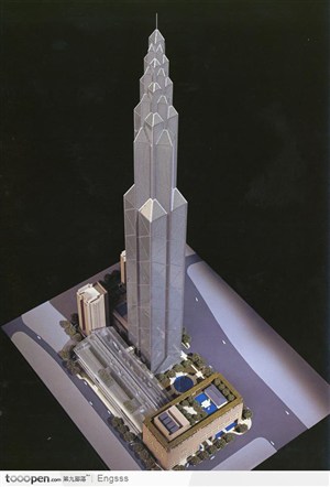 仰视角度摩天大厦立体模型