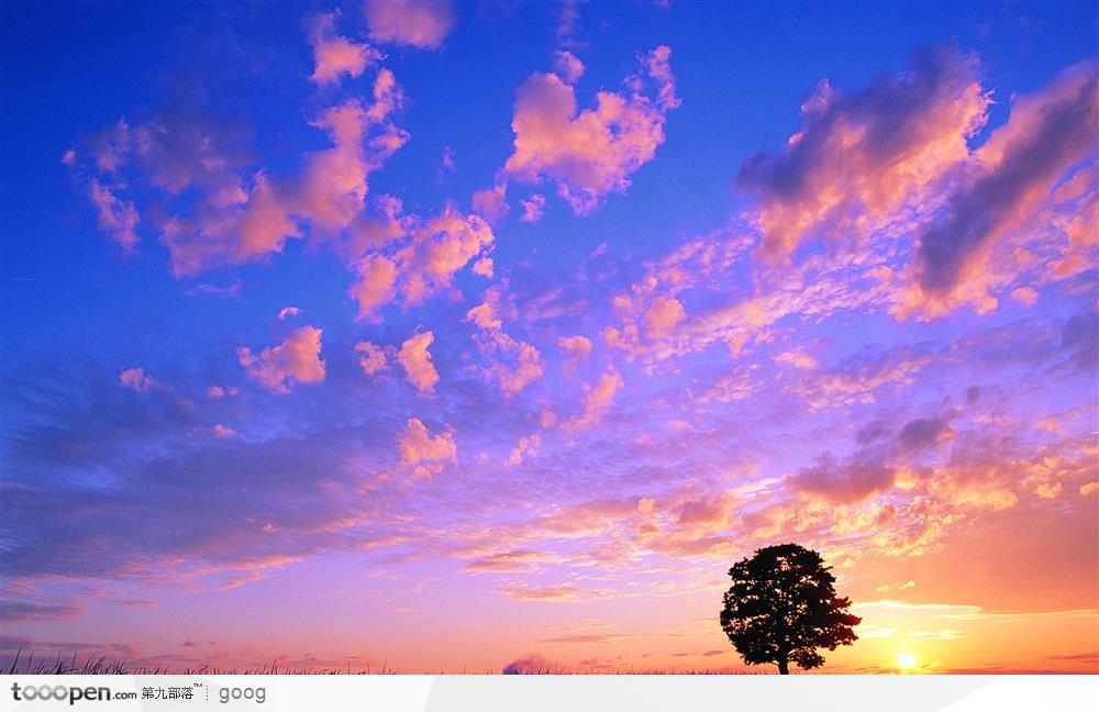 夕阳晚霞彩云与绿地