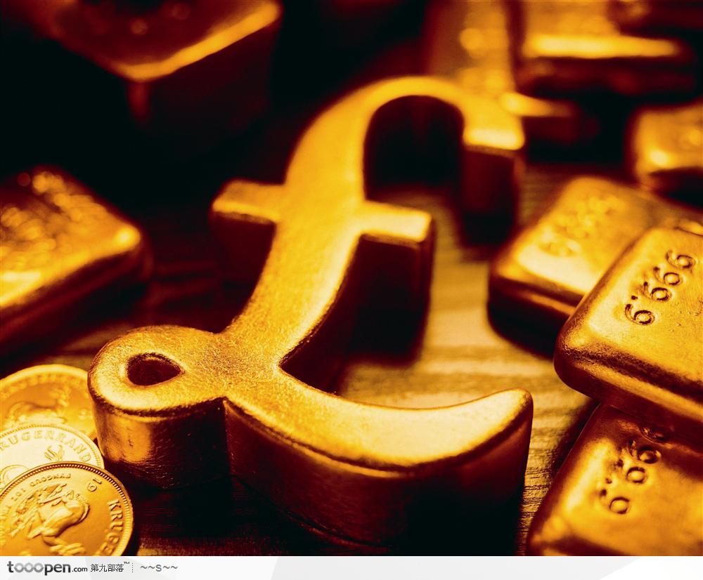 金块与金币中货币符号背景大图
