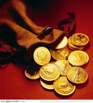 牛皮袋里的金币背景大图