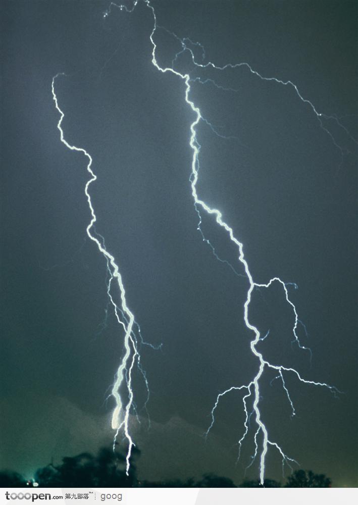 夜幕電閃雷鳴下的樹林