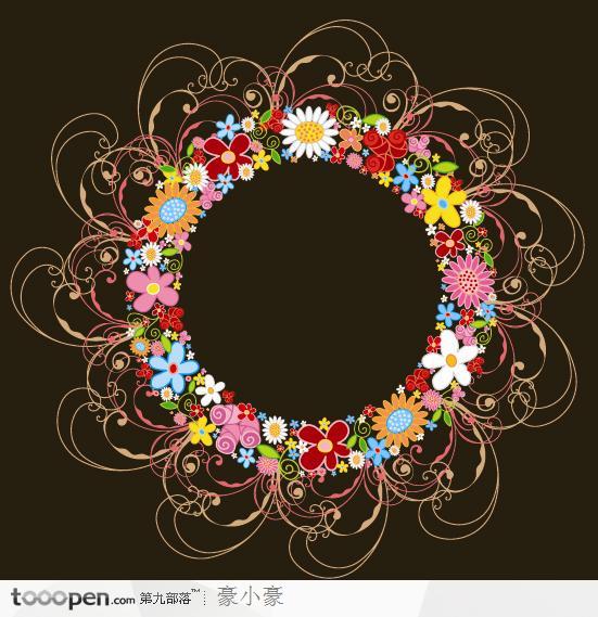 色彩斑斓的花卉组成的花圈矢量素材