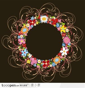 色彩斑斓的花卉组成的花圈矢量素材