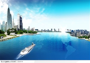 创意海滨城市风景素材中国