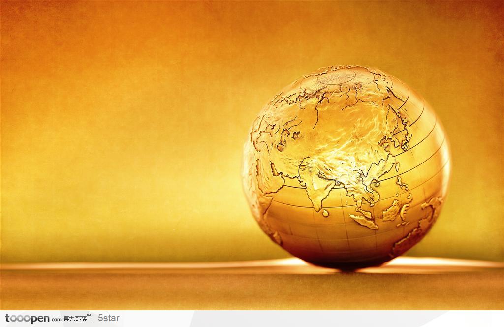 金色的金属地球 世界五大洲地图