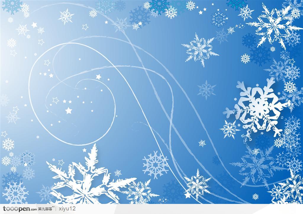 蓝色圣诞雪花花纹纹样背景