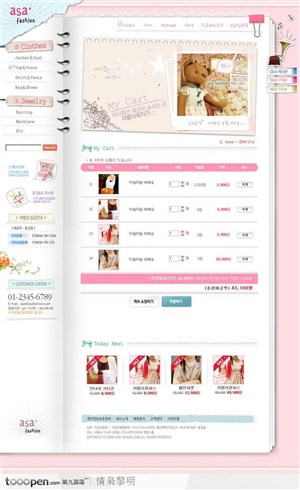 网页模板-粉色日记本女性服装网店购物车页面