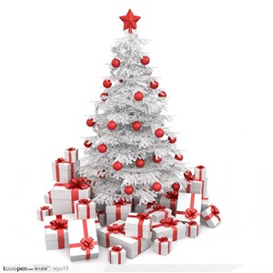 白色的圣诞树与礼物