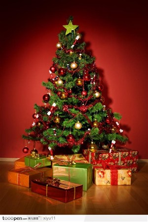 漂亮的圣诞树和礼物