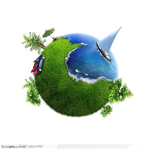 地毯环保的绿色草地蓝色海洋地球