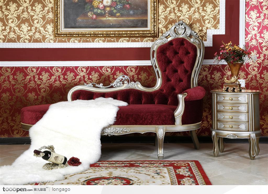 欧式宫庭室内装修--茶几 贵妃沙发椅 貂皮