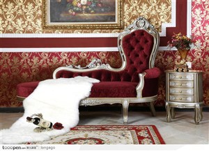 欧式宫庭室内装修--茶几 贵妃沙发椅 貂皮