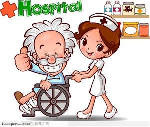 爱因斯坦-推着轮椅上病人的护士