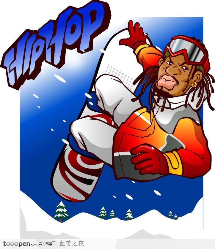 嘻哈人物－玩雪滑板的美国黑人