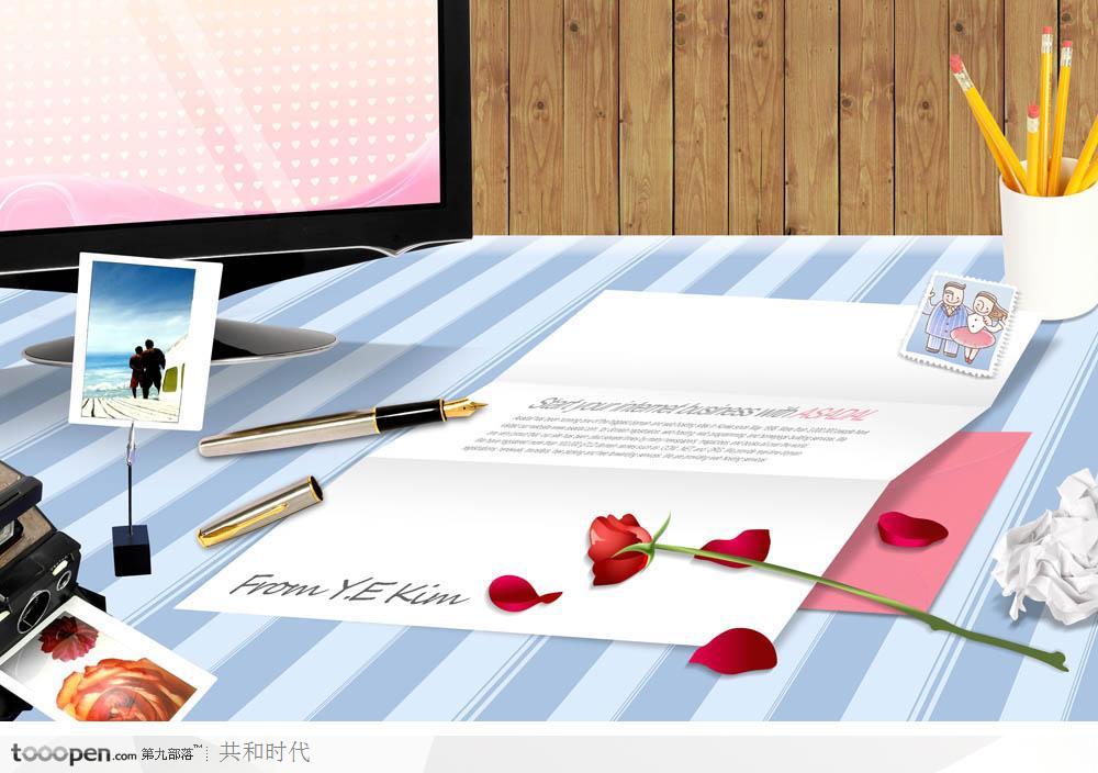 创意桌面元素－电脑桌上的爱情信_素材公社
