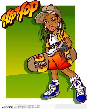 嘻哈人物－拿着滑板的嘻哈女性