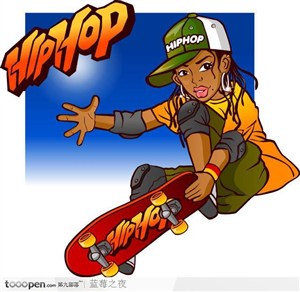 嘻哈人物－玩花式滑板的嘻哈女性