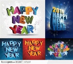 happy new year新年快乐立体字体设计矢量素材