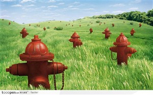 草地中的消防栓 高清图片