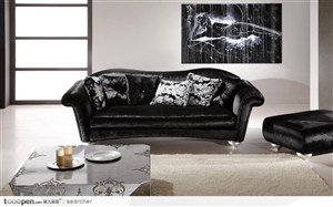 豪华欧式风格客厅的组合黑沙发