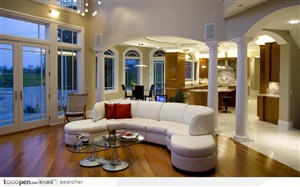 豪华欧式风格会客厅白浅色圆形沙发