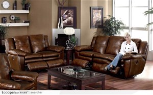 豪华欧式风格会客厅褐色皮沙发