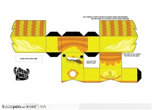 可爱的黄色卡通动物抽雪茄包装设计纸盒矢量