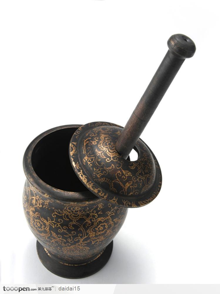 中国传统工艺品-镀金花纹青铜器 研磨 捣药器具